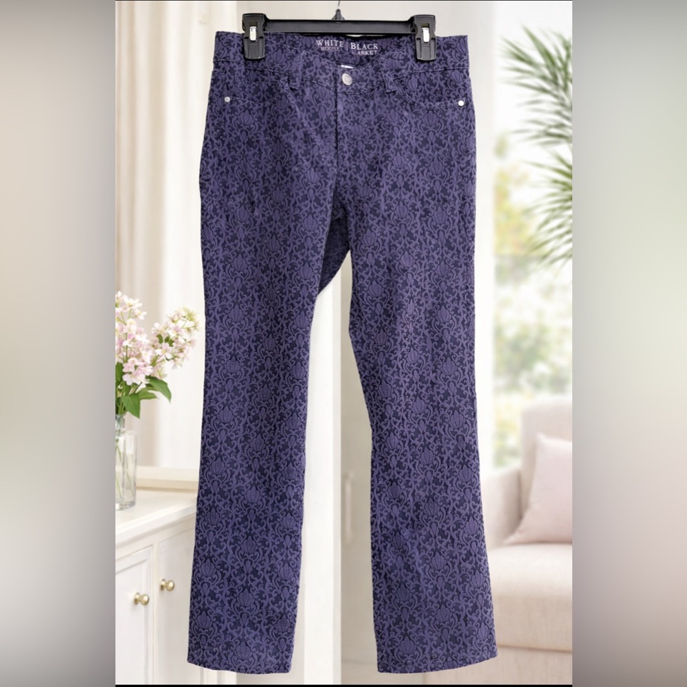 White House Black Market Purple Patterned Straight Leg Jeans